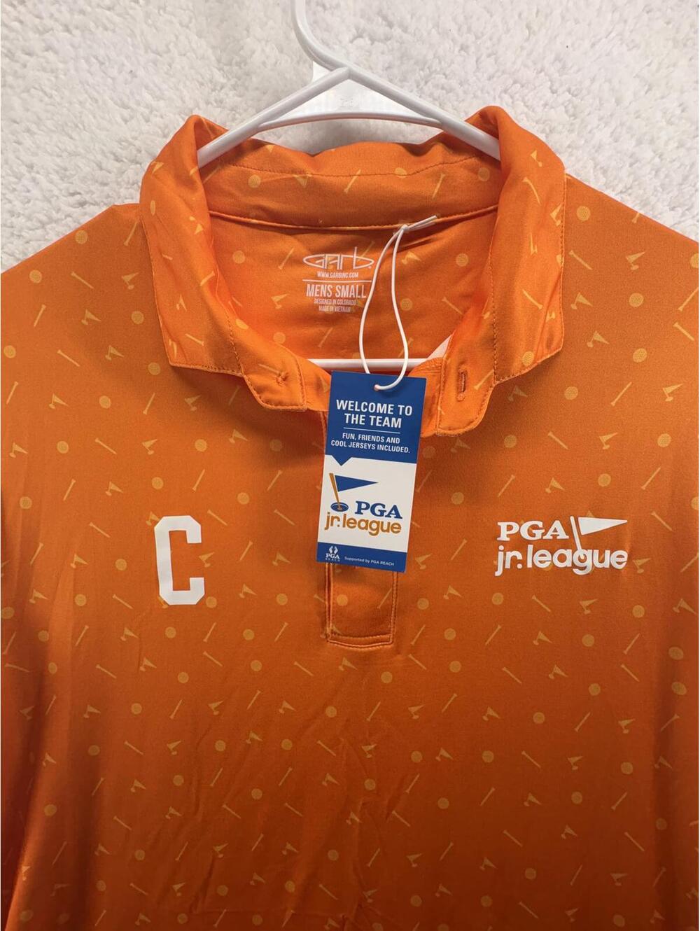PGA Captains Performance Golf Polo Jr League AOP Mens Small Orange NWT